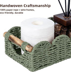 CubesLand Bathroom Basket Organizer w/Cut Out Handle, Back of Toilet Paper Storage Baskets for Bathroom Countertop Decorative, Small Scalloped Wicker Basket Also for Home Decor, Living Room, Green