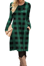 DB MOON Women Casual Long Sleeve Dresses Empire Waist Loose Dress with Pockets (Army Green, 3XL)