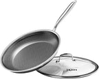 Nonstick Frying Pan with Lid 12-Inch, Durable Stainless Steel Skillet, Induction Cooktop Compatible, PFOA-Free Scratch-Proof, Dishwasher & Oven Safe, Stay-Cool Handle, Silver Kitchen Cookware