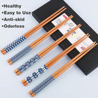 GLAMFIELDS Bamboo Chopsticks Reusable Japanese Style Lightweight 5 Pairs Ramen Chop Sticks Case Gift Set
