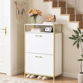 VECELO Shoe Storage Cabinet with 2 Flip Drawers for Entryway, Modern Slim Hidden Freestanding Organizer with Metal Legs for Hallway, Living Room, Large Capacity, Suit for Size to 11, White