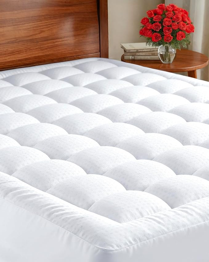 Mattress Pad Queen Size – Quilted Fitted Mattress Protector – Cotton Pillow Top Cover w/ 8-16" Deep Pockets – Thick, Comfy & Plush – Cooling, Breathable & Noiseless – Machine Washable – 60 x 80(White)