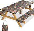 Picnic Table Cover with Bench Covers Fitted Waterproof Camping Tablecloth with Elastic for 6 Foot Rectangle Tables Outdoor Travel Rv Essentials Summer Vacation Accessories Gift for Men Women
