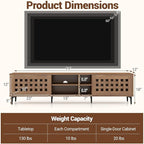 Giantex Mid Century Modern TV Stand for 60-80 Inch TV, Large Entertainment Center w/Storage Cabinet, Basket Weave Wooden Door & Open Compartment, Wood Media Console Table for Living Room Bedroom