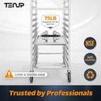TenUp 20-Tier NSF Aluminum Sheet Pan Rack, Commercial Bakery Cooling & Storage Cart with Wheels, Heavy-Duty Bun Rack – 26" L x 20" W x 69" H