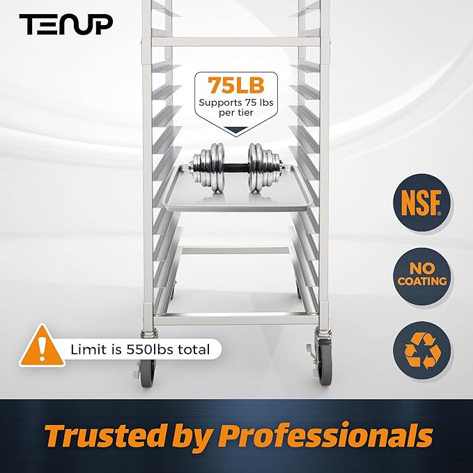 TenUp 20-Tier NSF Aluminum Sheet Pan Rack, Commercial Bakery Cooling & Storage Cart with Wheels, Heavy-Duty Bun Rack – 26" L x 20" W x 69" H