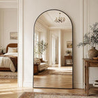 Full Length Mirror, 76"x34" Arched Floor Mirror Freestanding, Floor Standing Full Body Mirror with Stand for Bedroom, Hanging Mounted for Living Room Cloakroom, Black