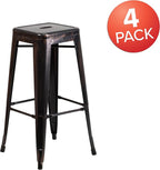 Flash Furniture Lily 4 Pack Commercial Grade 30" High Backless Black-Antique