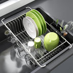 JASIWAY Dish Drying Rack in Sink, Expandable Stainless Steel Dish Drainers for Kitchen Counter, Dish Dryer Rack for Inside Sink, Over The Sink Dish Racks with Utensil Holder, Silver
