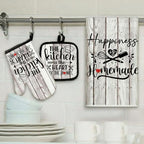 Sratte 6 Pcs Kitchen Decor Accessories Set Farmhouse Towels Pot Holders Oven Mitts Set 2 Dish Towels 2 Potholders 2 Cooking Mittens Oven Glove for Christmas Baking Cooking(White Wood Grain)