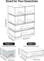 Vtopmart Stackable Storage Drawers Set of 6, Clear Plastic Organizer Bins for Bathroom Supplies, Ideal for Cabinet,Shelf, Pantry, Laundry Room Organization