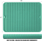 Large 14" x 11" Silicone Dish Drying Mat for Kitchen Counter, Easy clean, Quick Dry, Heat-resistant Dish Drainer Mat for Sink,Refrigerator or Drawer liner (Food Grade Silicone-Green)