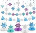 14 PCS Snow Birthday Party Decor Princess Wonderland Banner Glittery Snowflakes Hanging Swirls Snowflakes Honeycomb Table Centerpieces for Girl Princess Birthday Wedding Baby Shower Party Supplies