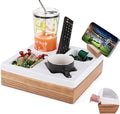 Couch Cup Holder Tray, Silicone Acacia Wooden Couch Caddy with Cup Holder for Snacks, Drinks, Remotes, Waterproof Cup Holder for Couch, Organizer, Couch Drink Holder, Pillow