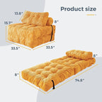 MAXYOYO Folding Sofa Bed, Convertible Chair with Pillow Foldable Couch with Back Support, Portable Fold Out Chair Bed Comfy Floor Sofa Lounge for Living Room Bedroom, Orange, Single