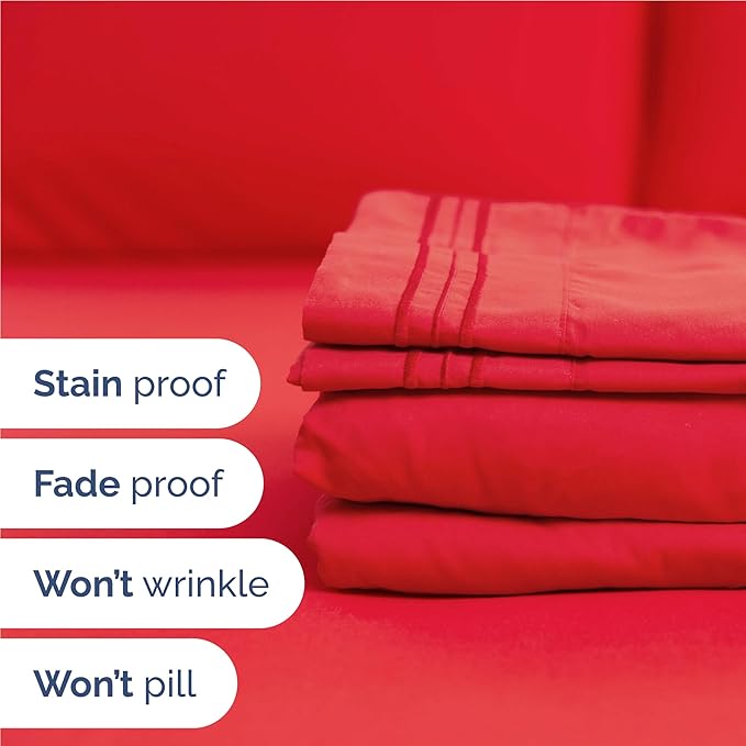 Full Size 4 Piece Sheet Set - Comfy Breathable & Cooling Bed Sheets Set - Hotel Luxury Bedding for Women, Men, Kids, Teens, Boys and Girls - Deep Pockets, Ultra-Soft & Wrinkle Free - Oeko-Tex - Red