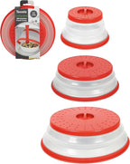 Tovolo Microwave Splatter Cover for Food, 3-Pack (Candy Apple Red) - Collapsible & Vented Silicone Splatter Guard Lid - Microwave Plate & Dish Cover with Handle - BPA-Free Kitchen Gadget for Meal Prep