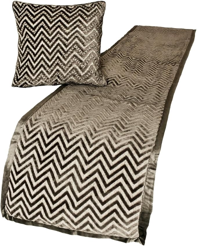 The HomeCentric King Queen Twin Grey Decorative Queen 74"x18" Bed Runner with Pillow Cover, Crystals Bed Scarf on Velvet Fabric - Grey Crystal Chevy