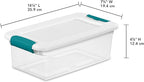 Sterilite 6 Qt Latching Storage Box, Stackable Bin with Latch Lid, Plastic Container to Organize Shoes on Closet Shelf, Clear with White Lid, 12-Pack