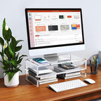 Egchi Acrylic Monitor Stand, 2 Tiers Clear Monitor Riser Computer Stand for Office, Home, Office, 5.12 Inches Hight PC Desk Stand for Keyboard Storage, Premium Platform for Laptop Printer TV Screen