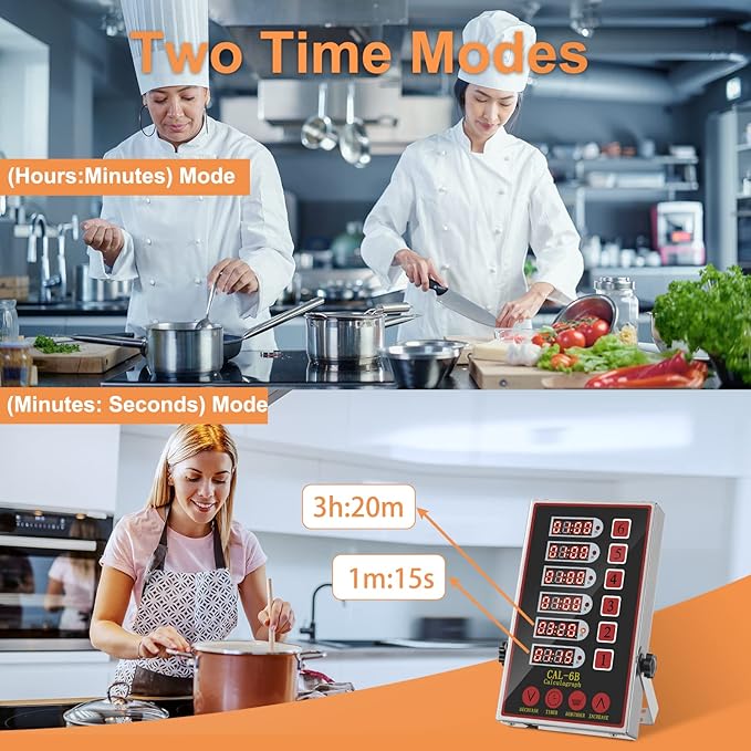 Precision Kitchen Timers for Cooking – 6 Channel Commercial Kitchen Timer Restaurant Kitchen Supplies – Stainless Steel Digital LED Chef Cooking Timer – Reminder Function, Loud Alarm, Black