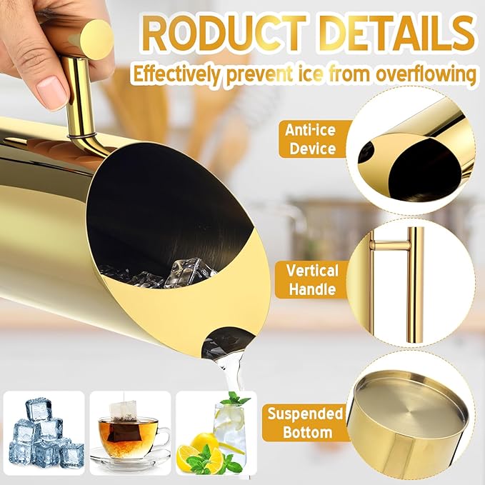 Funnymoom 3 Pack 35 Oz/1.0 L Stainless Steel Water Pitcher Modern Metal Pitcher with Ice Guard Gold Carafe Drink with Handle or Iced Hot Drink Tea Juice Coffee Beer
