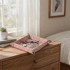 Valet Tray Desktop Storage Organizer – Vegan Leather Catchall Bedside Vanity Tray Nightstand Caddy Holder for Remote Controller, Watch, Keys, Phone, Wallet, Coin, Jewelry, Marble Pink
