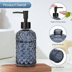 Topsky Gem Glass Soap Dispenser with Black Plastic Pump, 13oz Liquid Hand Soap Dispenser, Rustproof Pump for Kitchen & Bathroom, Great for Lotions, Essential Oil, Liquid Soaps-Grayish Blue
