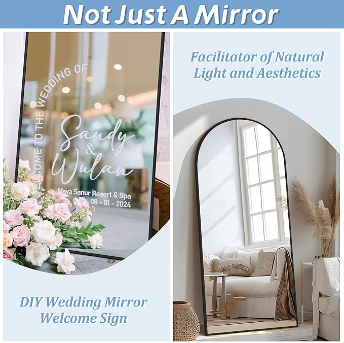 Large Arched Floor Mirror Full Length with Stand, 71''x32'' Black Standing Full Length Mirror for Bedroom Living Room Gym, Aluminum Alloy Frame