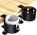 2 Pack Large Desk Cup Holder, OOKUU Anti-Spill Cup Holder for Desk or Table, Sturdy and Durable, Easy to Install, Enough to Hold Coffee Cups, Water Bottles, Gaming PC Office Accessories, Black