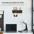 Nekon Key Holder for Wall, 11.8" W x 3.5" H x 2.8" D Decorative Key Organizer with Floating Shelf, Wall Mount Key Rack with 5 Hooks (Rustic Brown)