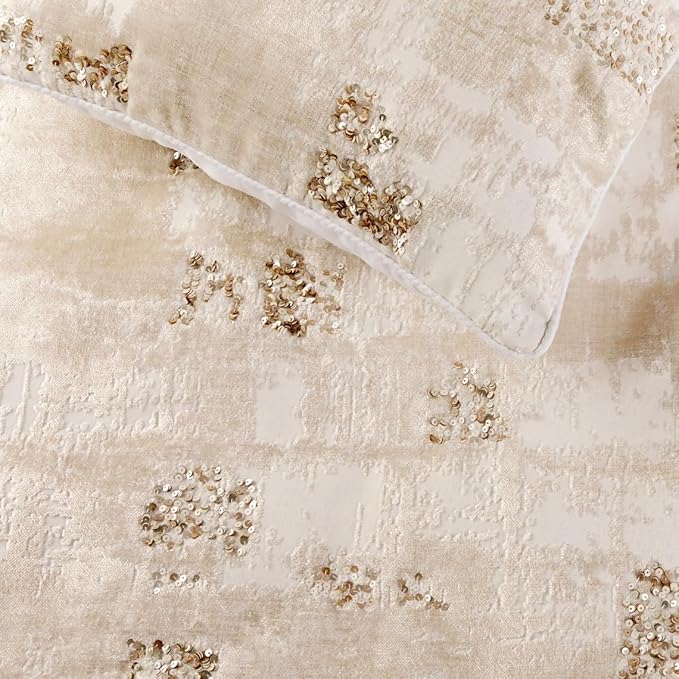 The HomeCentric Ivory Bed Runner Without Pillow Cover, King Size 90"x18" Decorative Bed Runner, Ivory Velvet Bed Scarf in Foil Velvet with Sequin - Creative Grudge
