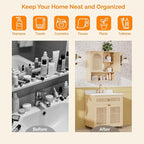 VINGLI Rattan Bathroom Wall Cabinet, Boho Medicine Cabinet with 2 Handwoven Rattan Doors & Adjustable Shelf, Wood Hanging Storage Cabinet with Open Shelf for Kitchen, Laundry, Entryway, Oak Finish