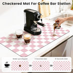 17" x 32" Checkered Dish Drying Mat for Kitchen Counter, Absorbent Coffee Bar Mat for Espresso Machine Coffee Countertops Accessories, Pink