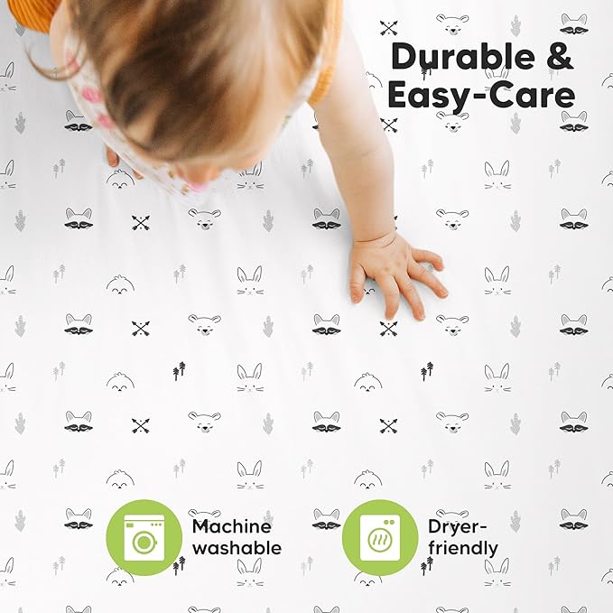 2-Pack Mini Crib Sheets Fitted - 38x26 Pack N Play Sheets for Pack and Play Mattress, Organic Cotton, Soft & Breathable Playard Bedding, Neutral Mini Toddler Bed Cover for Boys, Girls (Nordic)