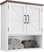 Bathroom Wall Cabinet with Barn Doors, Wall Mounted Bathroom Cabinet, Farmhouse Style, Adjustable Shelf, Wall Mounted Medicine Cabinets, White