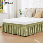 RIMELA Sage Green Bed Skirt Queen Size 15 Inch Drop, Elastic Bed Skirting for Bed Base and Frame, Bedding Dust Ruffle Easy to Install, Wrap Around Adjustable Bedskirt