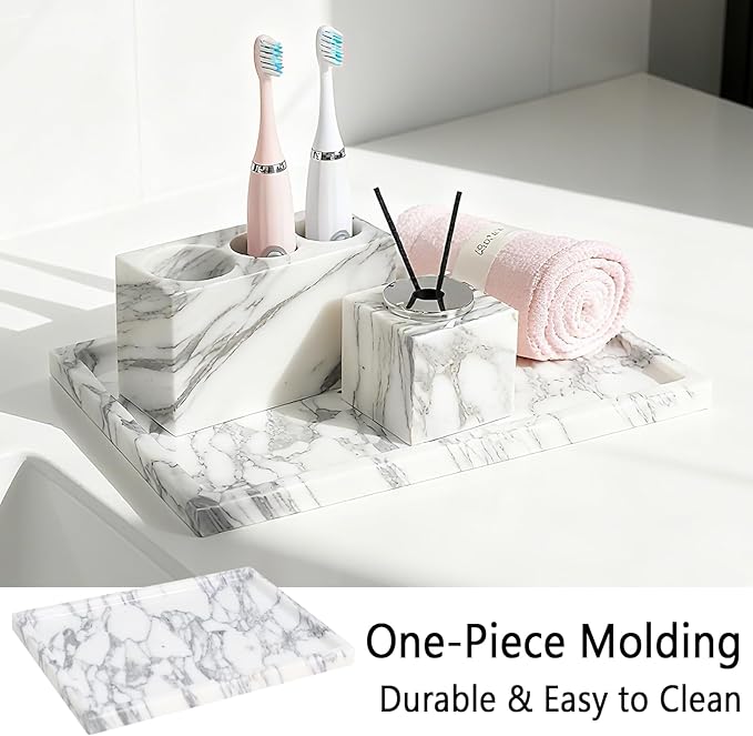 Real Luxurious Natural Marble Vanity Tray Genuine Marble Storage Tray for Home Decor Stone Tray for Bathroom/Kitchen/Vanity/Dresser Non-Resin/(arabescato)