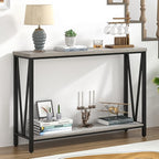 FOLUBAN Industrial Sofa Console Table, Rustic Wood and Metal Entryway Hallway Table for Living Room Entrance, 43.3 Inch Light Grey