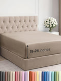 Extra Deep King Fitted Sheet - Hotel Luxury Single Fitted Sheet Only - Easily Fits 18 inch to 24 inch Mattress - Ultra Soft, Wrinkle Free w/Extra Deep Pockets - Breathable & Comfy - Heathered Beige