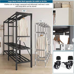 Heavy Duty Covered Clothes Rack with Magnetic Door Foldable Portable Wardrobe Closet for Hanging Clothing Rolling Black Metal Garment Rack on Wheels Closet System (White, 58.9in)