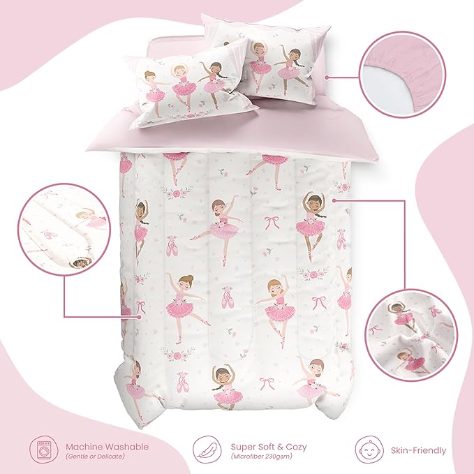 SANDJEST Ballet Duvet Cover Sets Full Size for Kids Girls, Incude 1 Polyester Comforter Cover 80x90 Inches and 2 Pillowcases 20x26 Inches, Comforter Not Included, Gift for Christmas Birthday