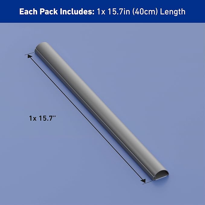 D-Line 15.7in TV Cord Hider, Patented Half Round Cable Cover, Hide Wall Mount TV Wires, Hinged One-Piece Cable Concealer, Adhesive, Decorative Raceway - 1.18in W x 0.59in H x 15.7in L - Gray
