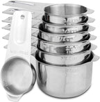 Set of 7 Heavy Duty Measuring Cups, 18/8 Stainless Steel with Ring Connector, Silver