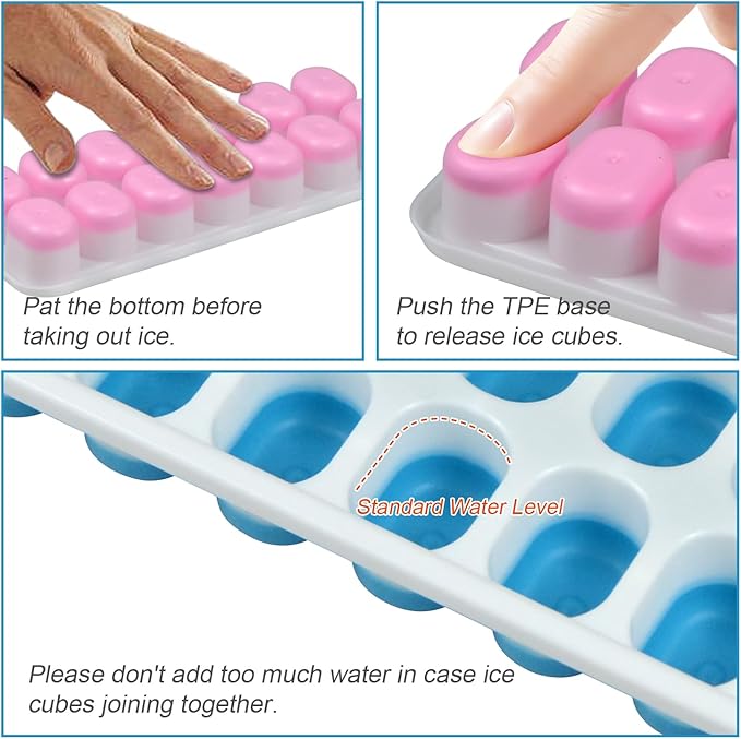 Ice Cube Tray with Lid, Easy-Release, Flexible, Ice Cube Tray, Spill-Resistant, for Freezer, Cocktail, Drinks, Coffee, 2 Pack 28 Pcs, Blue,1.1x2.8x7.2 in