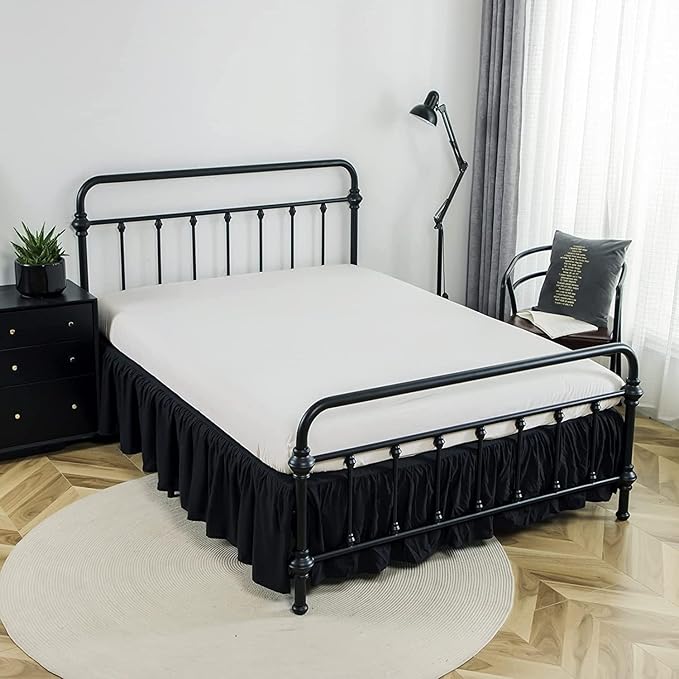 Bed Skirt Full Size Ruffled Bed Skirt with Split Corners, 12 Inch Drop Dust Ruffle Bed Skirt with Platform, Black