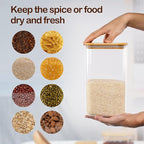 D2scrma 149oz Airtight Glass Square Storage Canister with Bamboo Lid Set of 2(4400ml*2) Large Gallon Glass Jars for Sugar, Flour, Cookies and Coffee beans (‎with Black Lable)