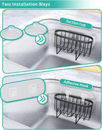 HapiRm Multifunctional Sponge Holder with Unique M-Shaped, 2 Installation Methods Kitchen Sink Caddy Organizer, Rustproof Stainless Steel Kitchen Organizers and Storage Essentials - Black