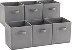 MAX Houser 6 Pack Foldable Fabric Storage Bins with Handles - Ideal for Closet Organization, Bedroom and Nursery (Grey, 10.5"x10.5"x11")