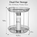 Delamu 2 Tier Rotating Makeup Organizer for Vanity, Skincare Organizer for Bathroom Counter, Spinning Perfume Organizer Cosmetic Holder with Large Capacity, Grey